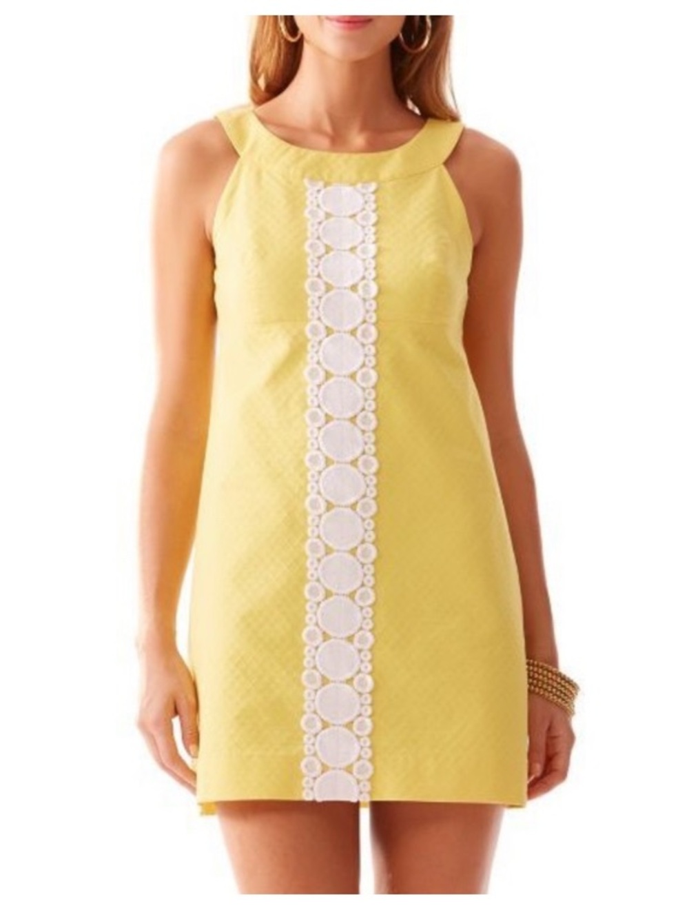 Lilly Pulitzer Yellow Shift Dress with White Lace Trim